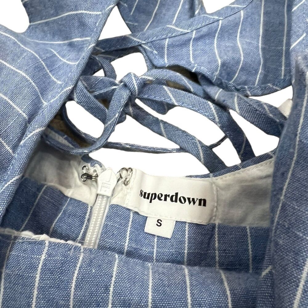 Superdown Revolve Blue Livia Striped Ruffle Open Back Mini Dress S - Picture 5 of 6